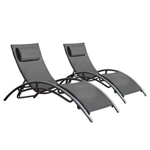 SUMETURE Outdoor Patio Lounge Chair Set of 2,Adjustable Chaise with Pillow,Lounge Chairs with 4 Adjustable Backrest Positions for Poolside,Garden,Balcony(Black)