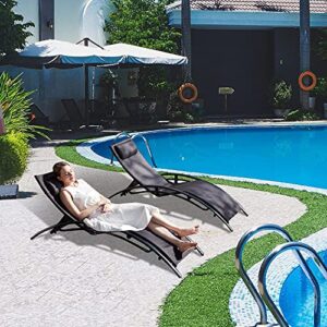 SUMETURE Outdoor Patio Lounge Chair Set of 2,Adjustable Chaise with Pillow,Lounge Chairs with 4 Adjustable Backrest Positions for Poolside,Garden,Balcony(Black)