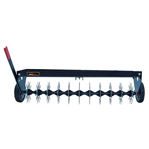 Brinly SAT-401BH-A Tow Behind Spike Aerator with Transport Wheels & Galvanized Steel 3D Tines