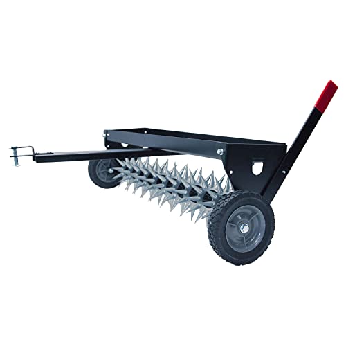 Brinly SAT-401BH-A Tow Behind Spike Aerator with Transport Wheels & Galvanized Steel 3D Tines