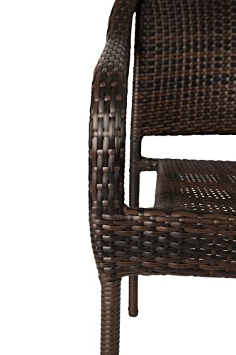 Patio Sense 63490 Rhodos Cafe Stacking Chairs in Mocha All Weather Wicker Construction No Assembly Lightweight for Indoor & Outdoor - Set of 4