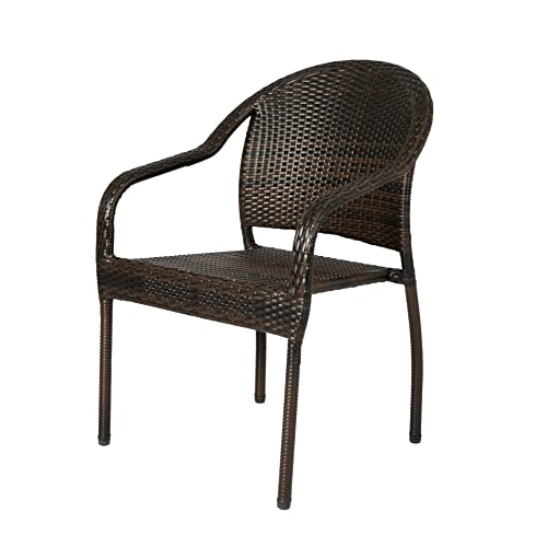 Patio Sense 63490 Rhodos Cafe Stacking Chairs in Mocha All Weather Wicker Construction No Assembly Lightweight for Indoor & Outdoor - Set of 4