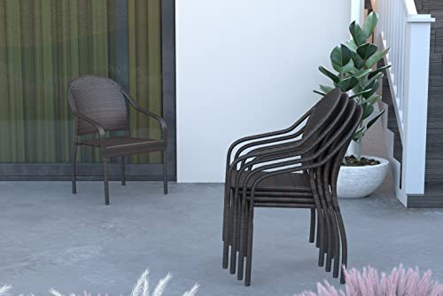 Patio Sense 63490 Rhodos Cafe Stacking Chairs in Mocha All Weather Wicker Construction No Assembly Lightweight for Indoor & Outdoor - Set of 4