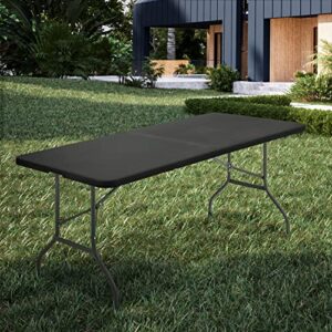 MoNiBloom 6Ft Heavy Duty Plastic Folding Table, Indoor Outdoor Portable Picnic Camp Desk w/Handle and Lock for Camping, Dining, Party, Black