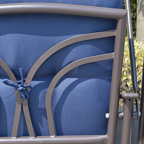 Outsunny 2 Seater Swing Chair, Garden Loveseat Swing Bench with Adjustable Canopy, Soft Cushions, Throw Pillows and Tray for Patio, Yard, Dark Blue