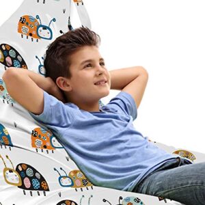 ambesonne ladybird lounger chair bag, dotted insects in smiling faces theme pattern on plain backdrop, high capacity storage with handle container, lounger size, white and multicolor