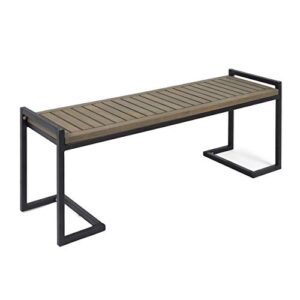 christopher knight home noel outdoor industrial acacia wood and iron bench, gray, grey finish/black metal