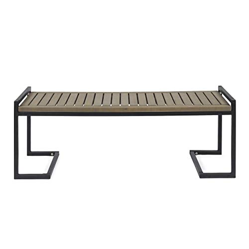 Christopher Knight Home Noel Outdoor Industrial Acacia Wood and Iron Bench, Gray, Grey Finish/Black Metal