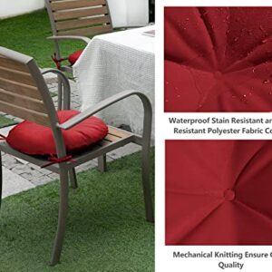 ROSNINIKA 2 Pack Round Bistro Seat Cushions Bistro Chair Cushion Round Cushion Outdoor Chair Cushions with Ties 15x15x4 Inches Wine Red