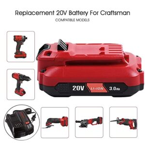 【Uprade】 TenHutt 2 Pack 20V 3.0Ah Replacement Battery for Craftsman V20 Lithium Ion Battery CMCB205 CMCB204 CMCB206 CMCB202 CMCB201 20V Cordless Power Tools