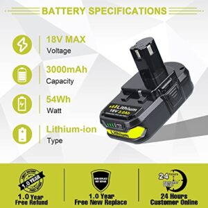 2Pack P102 18V 3.0Ah Lithium Replacement Battery for Ryobi 18V Battery P108 P103 P105 P107 P109 P104 Compatible with Ryobi 18Volt Plus Power Cordless Tools