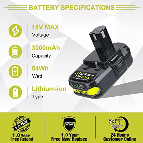 2Pack P102 18V 3.0Ah Lithium Replacement Battery for Ryobi 18V Battery P108 P103 P105 P107 P109 P104 Compatible with Ryobi 18Volt Plus Power Cordless Tools