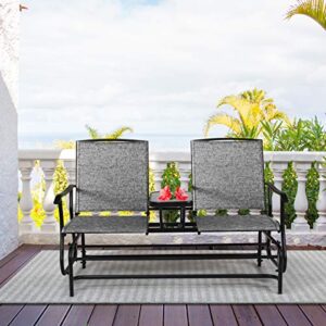 S AFSTAR Patio Glider Bench, 2-Person Outdoor Glider Chair with Center Table, Double Rocking Chair Loveseat for Patio Backyard Poolside Lawn (Grey)