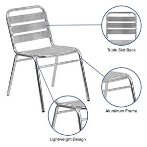 Flash Furniture 4 Pack Commercial Aluminum Indoor-Outdoor Restaurant Stack Chair with Triple Slat Back