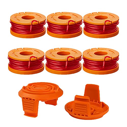 THTEN WA0010 Edger Spools Replacement for Worx WG180 WG163 Weed Wacker Eater String with WA6531 GT Spool Cover 50006531 String Trimmer Refills 10ft 0.065"(6 Spool, 2 Cap)