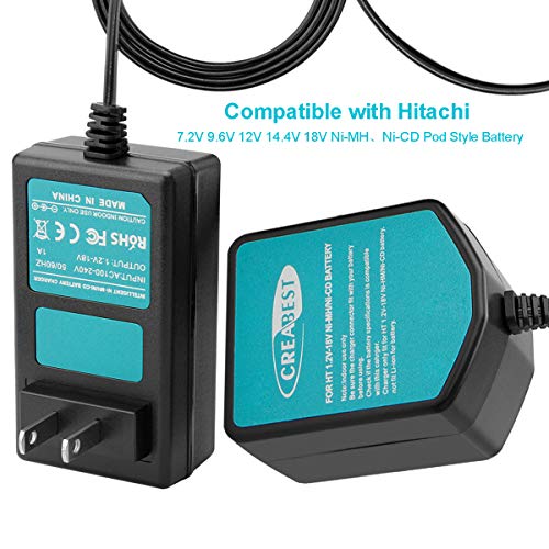 CREABEST 1.2V-18V Battery Charger Compatible with Hitachi Ni-MH/Ni-CD 7.2V 9.6V 12V 14.4V 18V Pod Style Battery (NOT for Li-ion Battery)