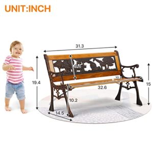 Dkelincs Garden Bench Outdoor for Kids, Metal and Wood Benches Clearance Durable Small Patio Porch Park Benches for Children, Bronze