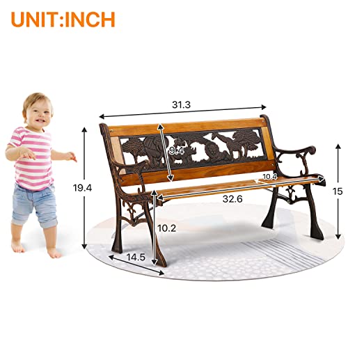 Dkelincs Garden Bench Outdoor for Kids, Metal and Wood Benches Clearance Durable Small Patio Porch Park Benches for Children, Bronze