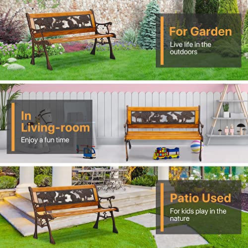 Dkelincs Garden Bench Outdoor for Kids, Metal and Wood Benches Clearance Durable Small Patio Porch Park Benches for Children, Bronze