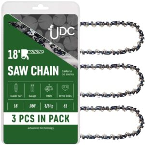 udc parts 18-inch chainsaw chain / 3 pack / s62 / .050 gauge 3/8″ lp pitch 62 drive links/fits husqvarna echo poulan kobalt craftsman and more