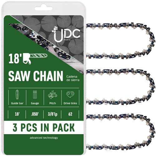 UDC Parts 18-Inch Chainsaw Chain / 3 Pack / S62 / .050 Gauge 3/8" LP pitch 62 Drive Links/Fits Husqvarna Echo Poulan Kobalt Craftsman and more