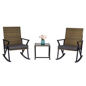 kinbor outdoor rocking chairs, rocking patio furniture 2 chairs and table, outdoor bistro set for patio porch backyard deck pool balcony
