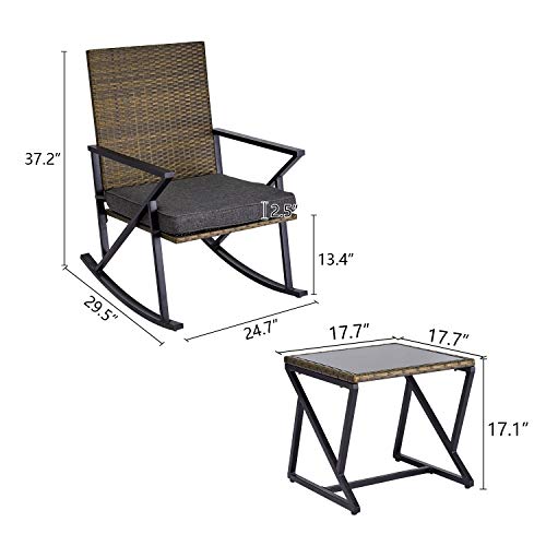 kinbor Outdoor Rocking Chairs, Rocking Patio Furniture 2 Chairs and Table, Outdoor Bistro Set for Patio Porch Backyard Deck Pool Balcony