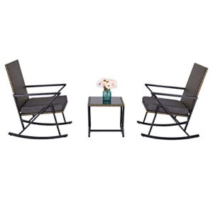 kinbor Outdoor Rocking Chairs, Rocking Patio Furniture 2 Chairs and Table, Outdoor Bistro Set for Patio Porch Backyard Deck Pool Balcony