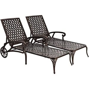 roiyeier lounge chairs for outside, chaise lounge outdoor set of 2 cast aluminum with adjustable backrest and moveable wheels for poolside backyard patio, bronze