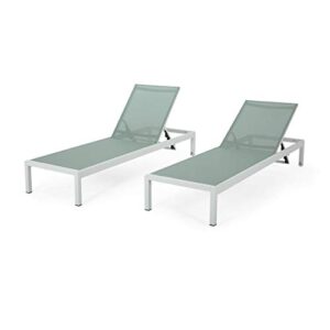 christopher knight home vanessa coral outdoor chaise lounges (set of 2), green and white