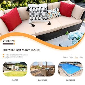 VICTONE Patio Furniture Sets 6 Pieces Outdoor Sectional Rattan Sofa Manual Weaving Wicker Patio Conversation Set with Glass Table and Cushion (Beige)