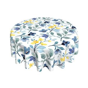 watercolor blue yellow floral tablecloth round 60 inch spring rustic sage green leaf flower decorative table cloth with wrinkle resistant for home kitchen dining table outdoor party picnic