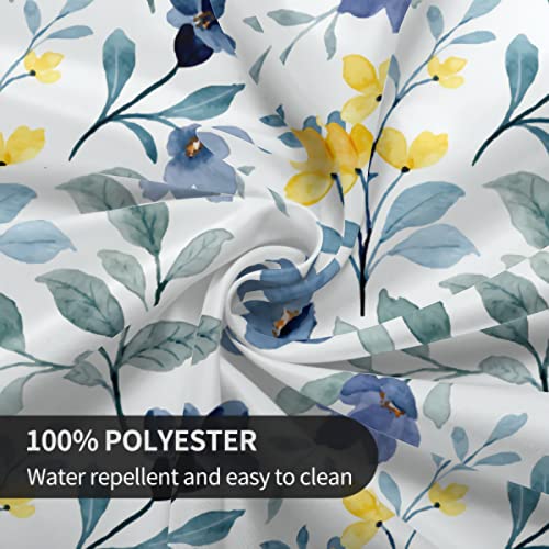 Watercolor Blue Yellow Floral Tablecloth Round 60 Inch Spring Rustic Sage Green Leaf Flower Decorative Table Cloth with Wrinkle Resistant for Home Kitchen Dining Table Outdoor Party Picnic