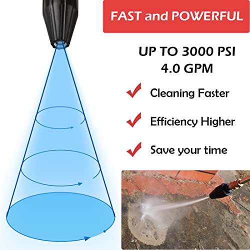 YAMATIC Pressure Washer Tips Turbo Nozzle, 360° Rotating Spray Turbo with 5 Spray Nozzles, 3000 PSI Max 3500 PSI with 1/4 inch Quick Connector for Cleaning Brick, Concrete Surfaces(4.0 GPM)