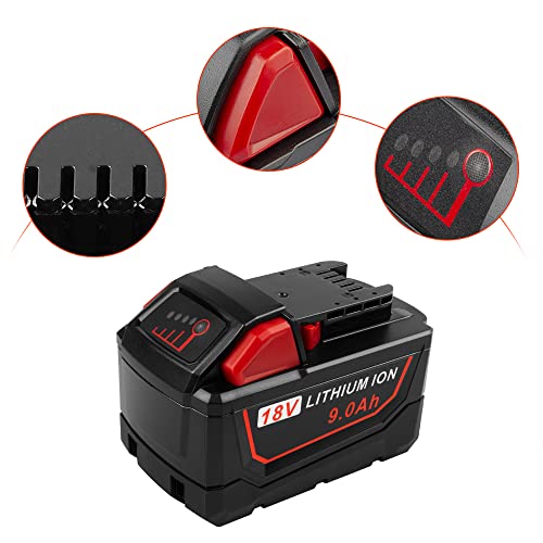 Upgraded 9.0Ah Replacement for Milwaukee 18v Battery 48-11-1828 48-11-1860 48-11-1890 Lithium Ion XC Extended Capacity with Intelligence and Extreme Weather Performance M18 Battery (1)