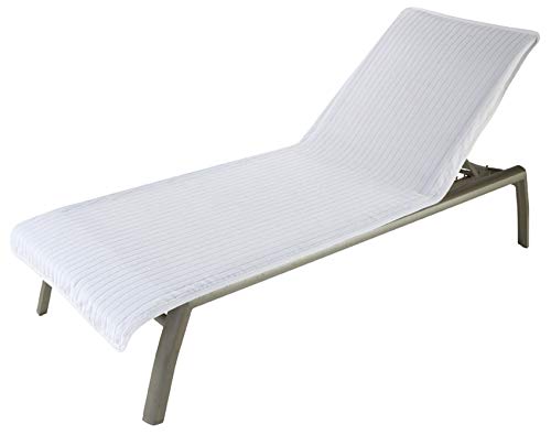 Boca Terry Chaise Lounge Cover - Cotton Terry Cloth Beach Chair Towel - Fitted Beach Towel, White Striped