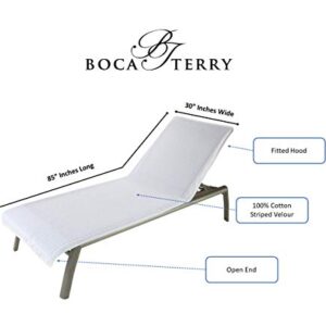 Boca Terry Chaise Lounge Cover - Cotton Terry Cloth Beach Chair Towel - Fitted Beach Towel, White Striped