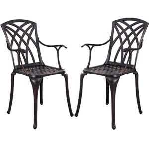 withniture cast aluminum patio chairs all weather outdoor dining chairs set of 2 with armrest, metal patio dining chair for garden deck backyard, antique bronze