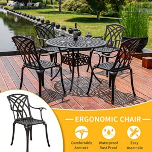 Withniture Cast Aluminum Patio Chairs All Weather Outdoor Dining Chairs Set of 2 with Armrest, Metal Patio Dining Chair for Garden Deck Backyard, Antique Bronze