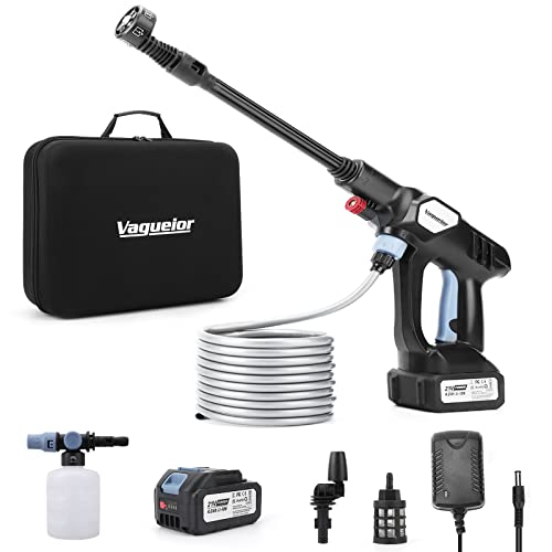 Vagueior Cordless Pressure Washer Gun, 950PSI Portable Power Cleaner,with 21V 4.0AH Battery and Charging Kit, 6-in-1 Nozzle, Suitable for Outdoor Cleaning and Watering. (Black)