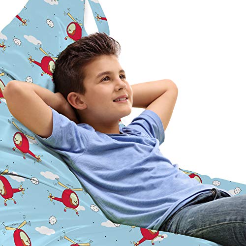 Ambesonne Cartoon Lounger Chair Bag, Helicopters Pattern Hand Drawn Aviation Themed Doodles in Sky, High Capacity Storage with Handle Container, Lounger Size, Pale Blue Yellow Ruby