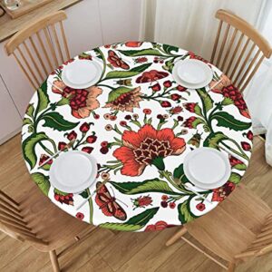 paisley flowers tablecloth elastic edged round fitted table cover waterproof table cloth for indoor outdoor dinning fit 45” – 50” table, medium