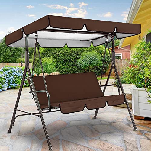 Aqestyerly Outdoor Swing Canopy Replacement Cover with Seat Cover, Patio Waterproof Top Cushion Set for Park Yard Garden Chair Sunscreen UV Protection (Brown, 195*125*15cm)