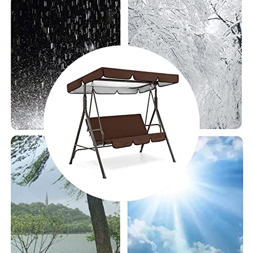 Aqestyerly Outdoor Swing Canopy Replacement Cover with Seat Cover, Patio Waterproof Top Cushion Set for Park Yard Garden Chair Sunscreen UV Protection (Brown, 195*125*15cm)