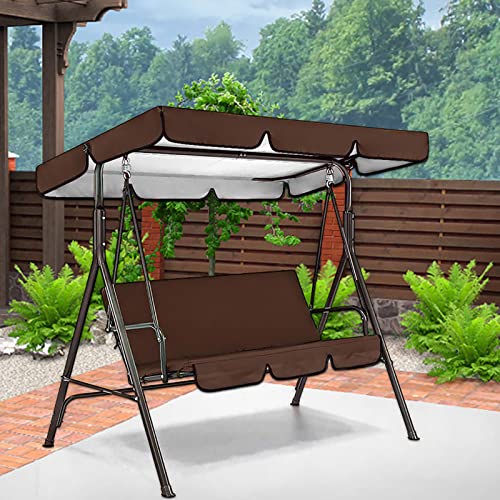 Aqestyerly Outdoor Swing Canopy Replacement Cover with Seat Cover, Patio Waterproof Top Cushion Set for Park Yard Garden Chair Sunscreen UV Protection (Brown, 195*125*15cm)