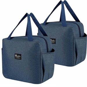 deetik insulated reusable grocery bag delivery bag,small size,for camping traving keep food warm or cool. (blue.2pack)
