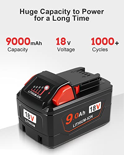 Replacement for Milwaukee M-18 Battery 9.0Ah 2/pk M18 M18b 48-11-1850 48-11-1840 48-11-1815 48-11-1820 48-11-1852 48-11-1828 48-11-1822 Cordless Power Tool