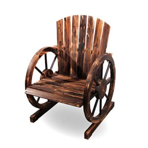 wooden wagon wheel chair rustic armrest chair outdoor patio furniture wood adirondack chair, slatted seat for garden country yard, burnt-finished – backyard expressions