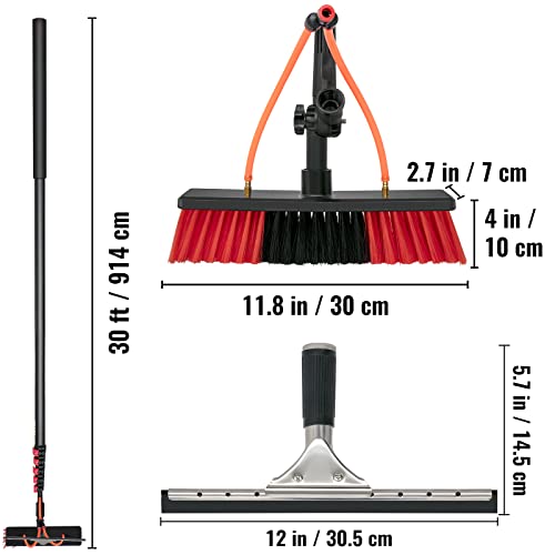 Happybuy Water Fed Pole Kit, 30ft Length Water Fed Brush w/ Squeegee, 9m Water Fed Cleaning System, 3-in-1 Aluminum Outdoor Window Cleaner w/ 33' Hose, Cleaning Tool for Window Glass, Solar Panel