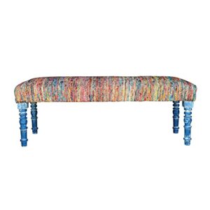 lr home colorful chindi blue legs bench, 1’6″ x 3’11” x 1’4″, multi
